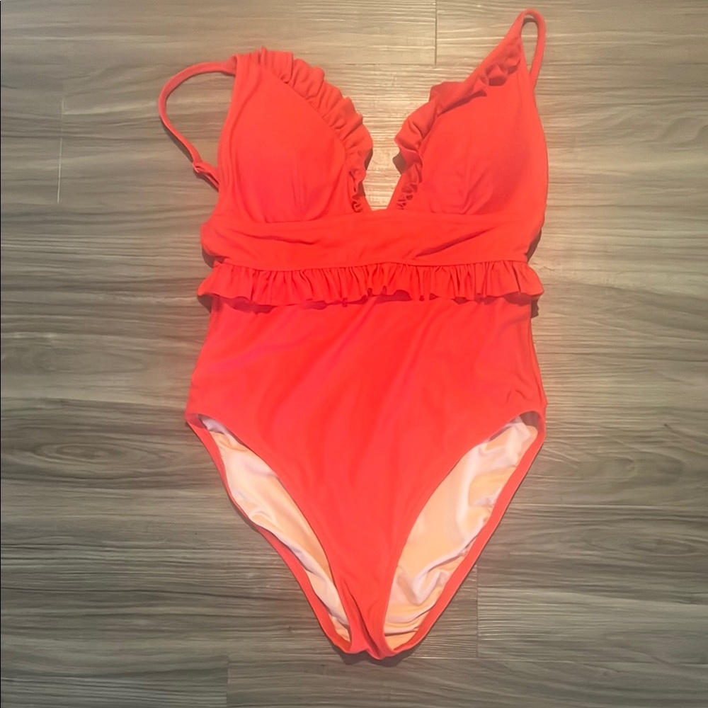 J. Crew Red Ruffle One Piece Swimsuit